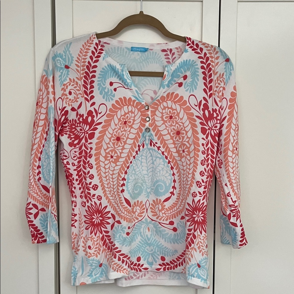 Elegant Floral Women's Blouse - Red and Blue